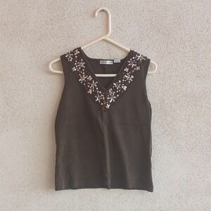 Hannah Silver and Brown Embellished Sleeveless Tank Top